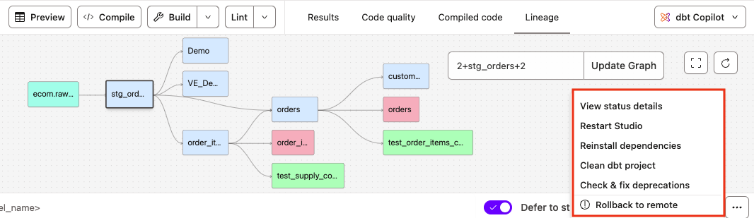 Access the Studio IDE options menu to autofix deprecation warnings